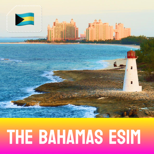 Atlantis Paradise Island resort, Bahamas in the background, with the Paradise Island Lighthouse in the foreground.