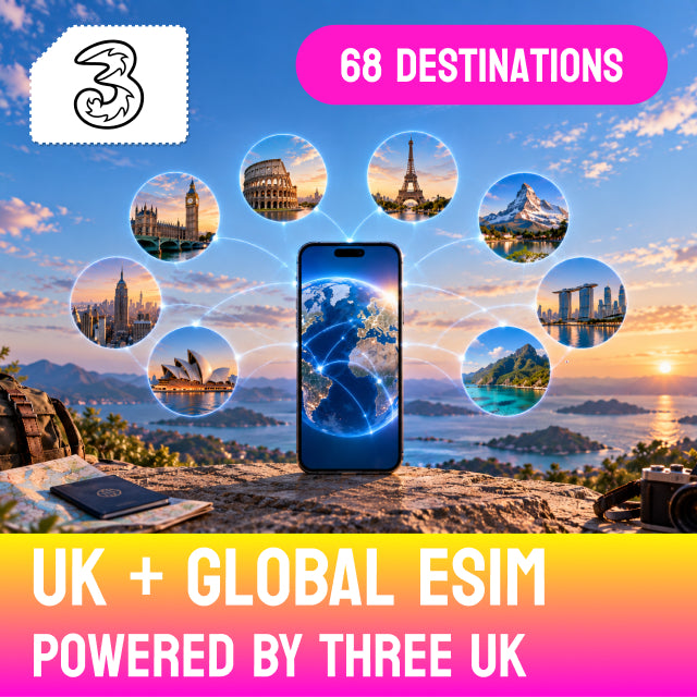 UK + Global eSIM Powered by Three UK | 68 Destinations