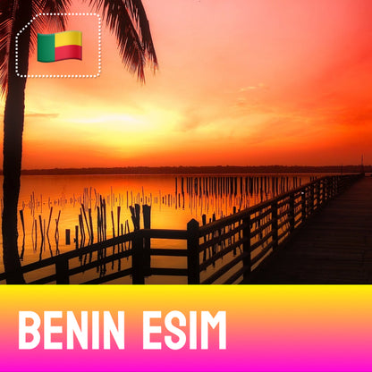 Benin eSIM – sunset over a wooden pier, Benin