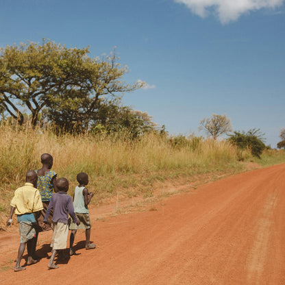 Children walking down the road, Uganda