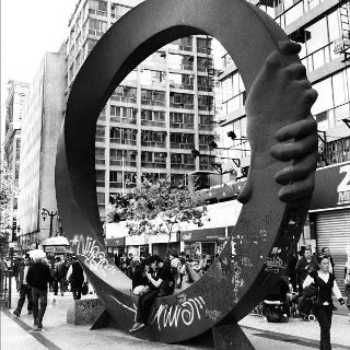 Downtown Santiago Chile Circle Handholding Art piece 